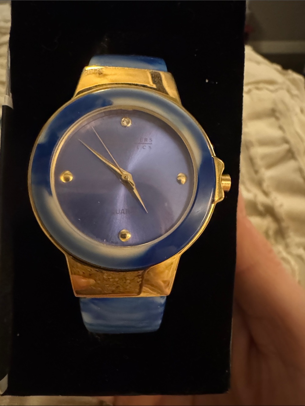 NWT Joan Rivers Gold Tone Blue tye dye Watch - cuff bracelet